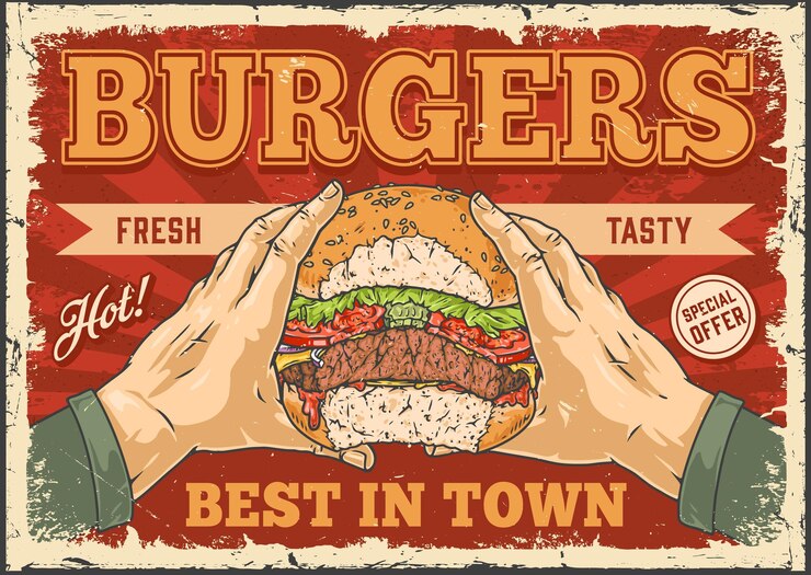 Vector hamburguesa de carne de res póster vintage de colores