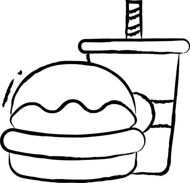 Hamburguesa con coca, ilustración vectorial dibujada a mano