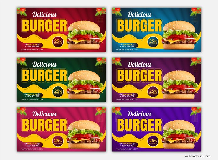 Vector hamburguesa de comida deliciosa 2024 portada de cartelera plantilla de estandarte de restaurante