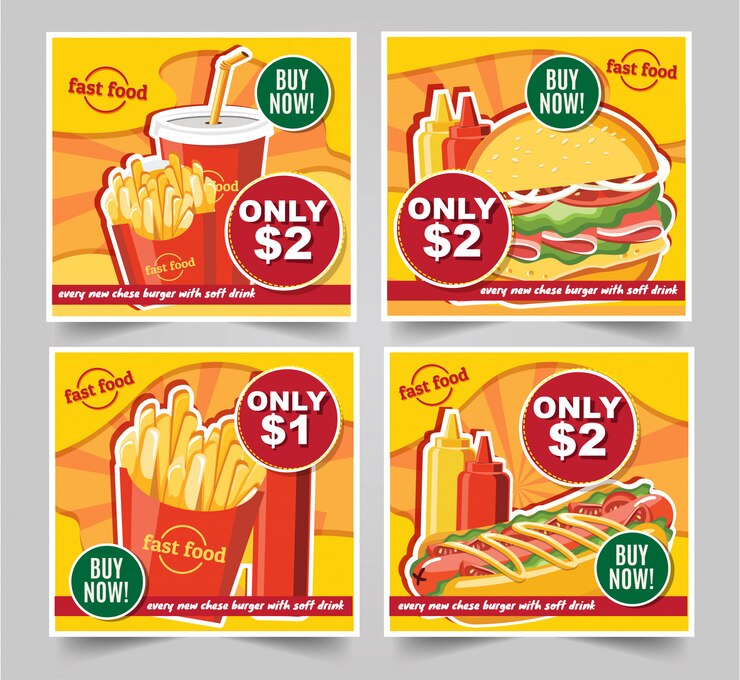 Vector hamburguesa de comida rápida, comida rápida comidas pancartas sabroso conjunto vector de comida rápida