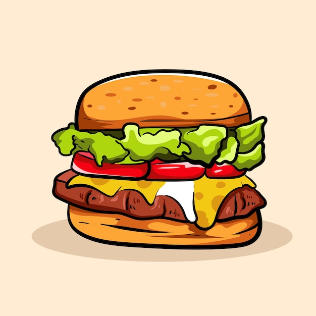 Hamburguesa de comida rápida o hamburguesa con queso dibujada a mano