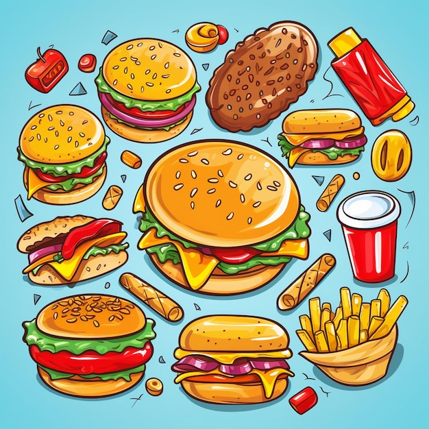 hamburguesa comida vector hamburguesa ilustración icono restaurante pizza rápido sándwich menú bebida