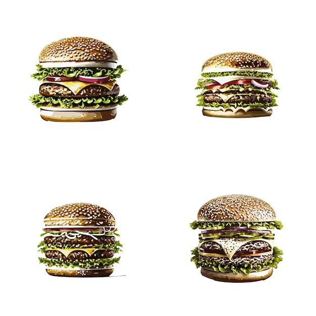 Vector hamburguesa con cuchillo y tenedor sobre fondo blanco ilustración de hamburguesa grande con tomate y cebolla