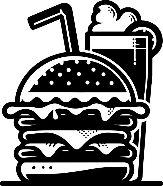 hamburguesa deliciosa con batido comida rápida vector arte vector silueta de color negro 12
