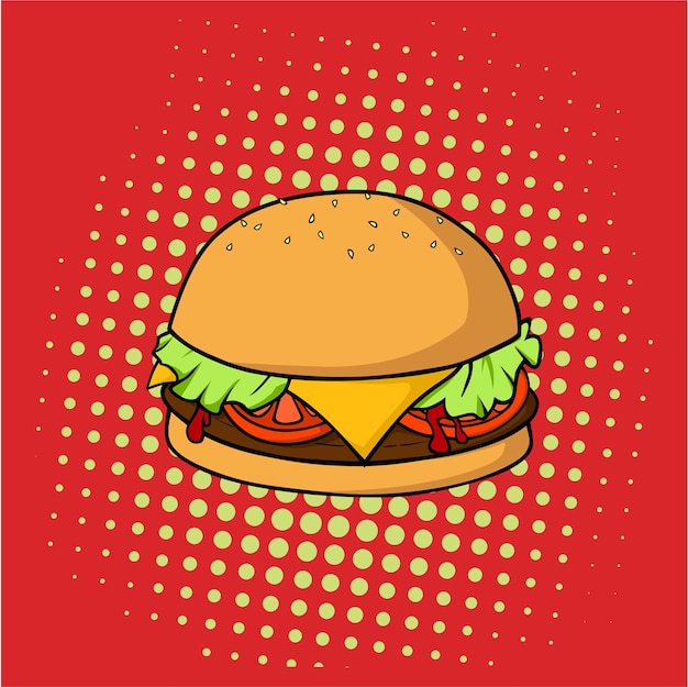 Hamburguesa deliciosa hamburguesa comida chatarra pop art vector diseño ilustración