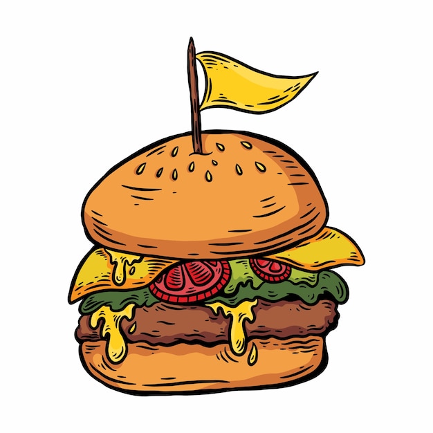 Hamburguesa derretida dibujada a mano