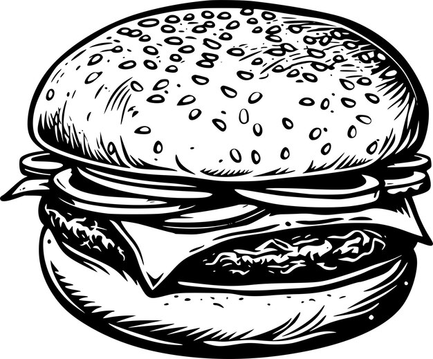 Hamburguesa dibujada a mano con ilustraciones vectoriales en estilo retro