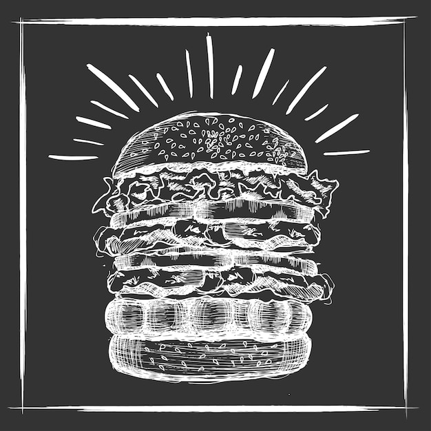 Hamburguesa dibujada a mano negra vectorial.