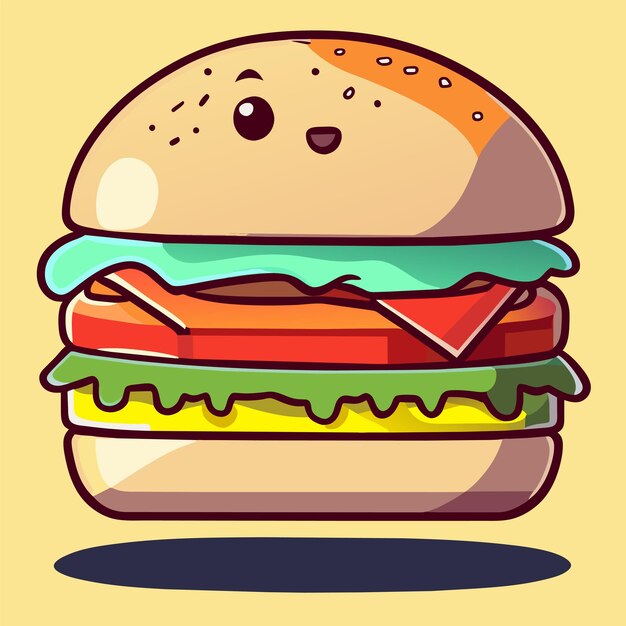 Hamburguesa dibujada a mano plana con estilo adhesivo de dibujos animados icono concepto ilustración aislada