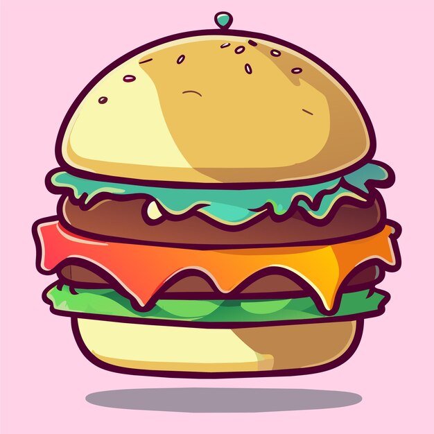 Vector hamburguesa dibujada a mano plana con estilo adhesivo de dibujos animados icono concepto ilustración aislada