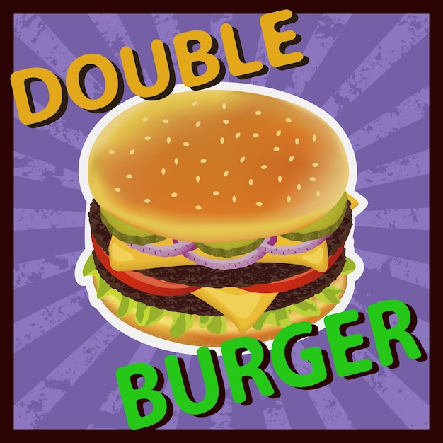 Vector hamburguesa doble queso tomate cebolla pintado