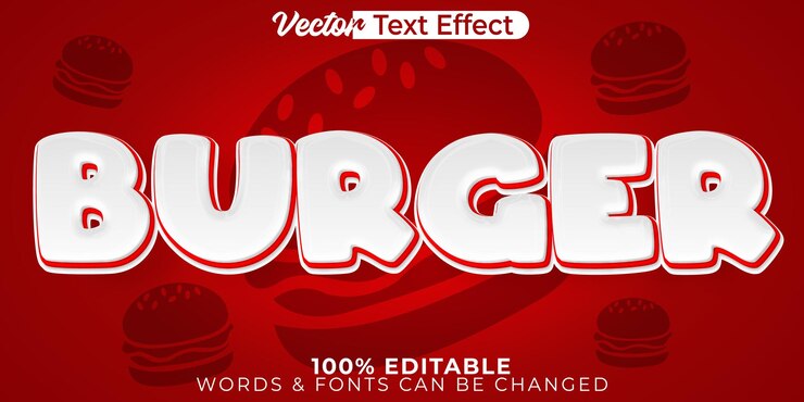 Vector hamburguesa efecto de texto vectorial editable alfabeto cheeseburger hamburguesa comida roja