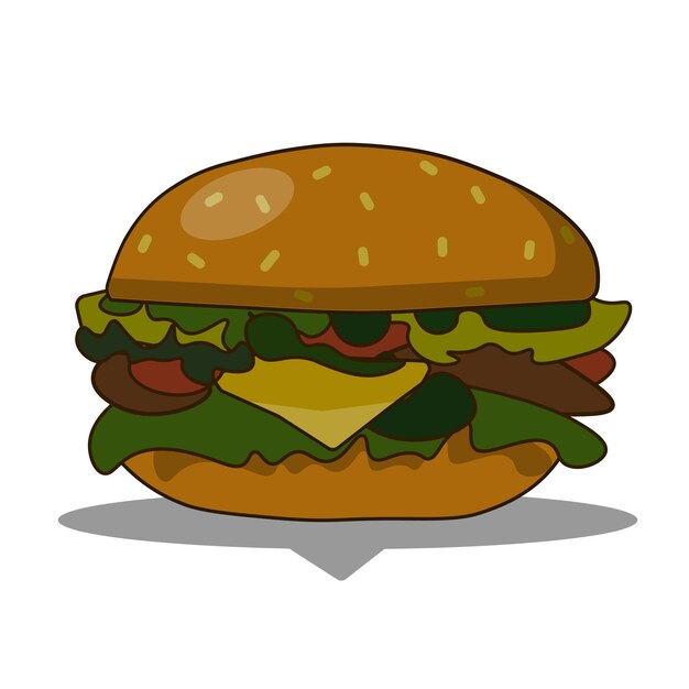 Hamburguesa con ensalada de carne de queso aislado sobre fondo blancoHamburguesa sabrosa Ilustración de vector plano de comida rápida