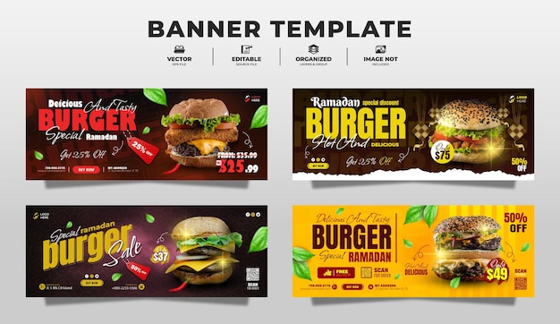 Vector hamburguesa especial y menú de comida diseño promoción de bandera plantilla