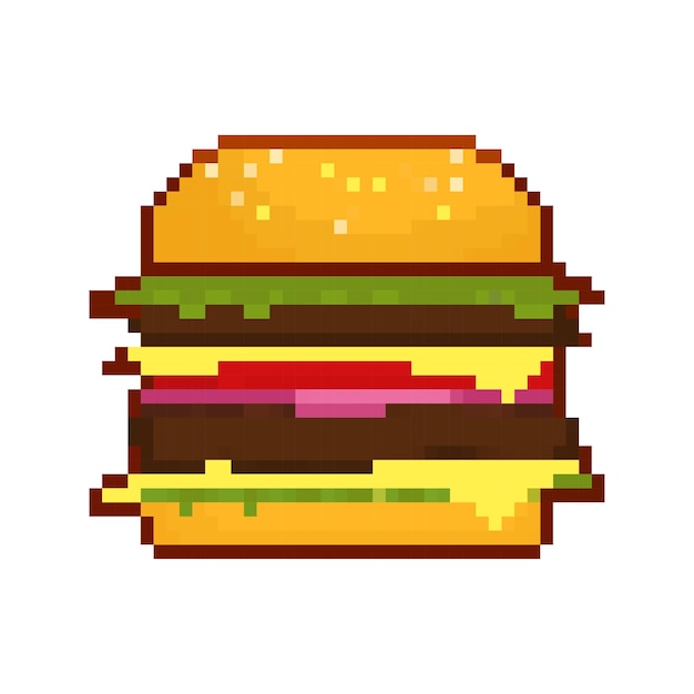 Hamburguesa en estilo píxel Primer plano para diseño de promoción Fondo abstracto Diseño de logotipo Comida rápida