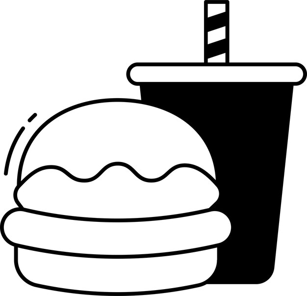 hamburguesa con glifo de coca y ilustración de vector de línea