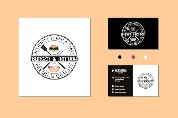 Hamburguesa y Hot Dog Salchicha Carne Barbacoa Barbacoa Vintage Retro Etiqueta Icono Logotipo Vector Diseño Inspiración