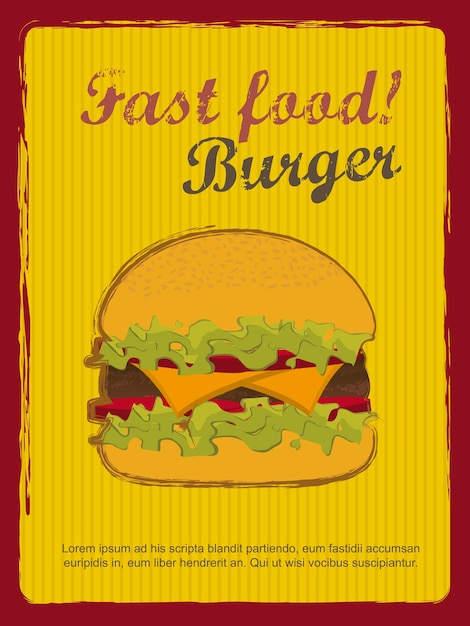 Hamburguesa con ilustración de vector de estilo vintage de anuncio de carne