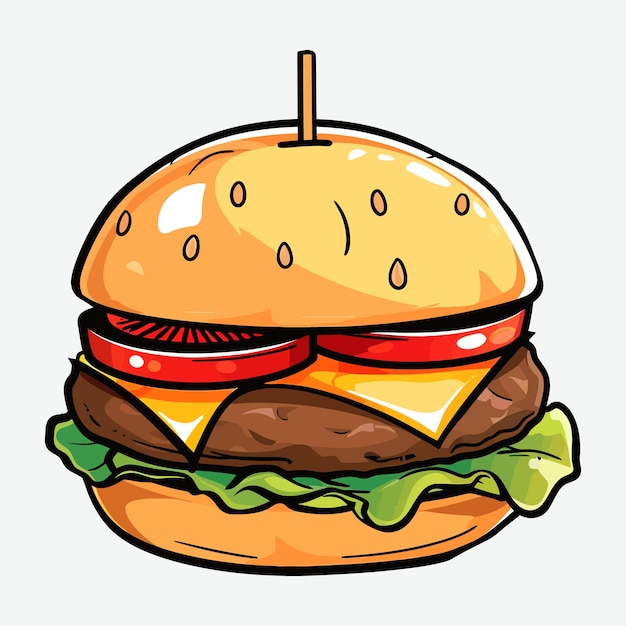 Hamburguesa linda de dibujos animados aislada sobre un fondo blanco