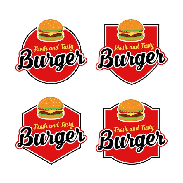 Hamburguesa logo vector set con diseño de placa