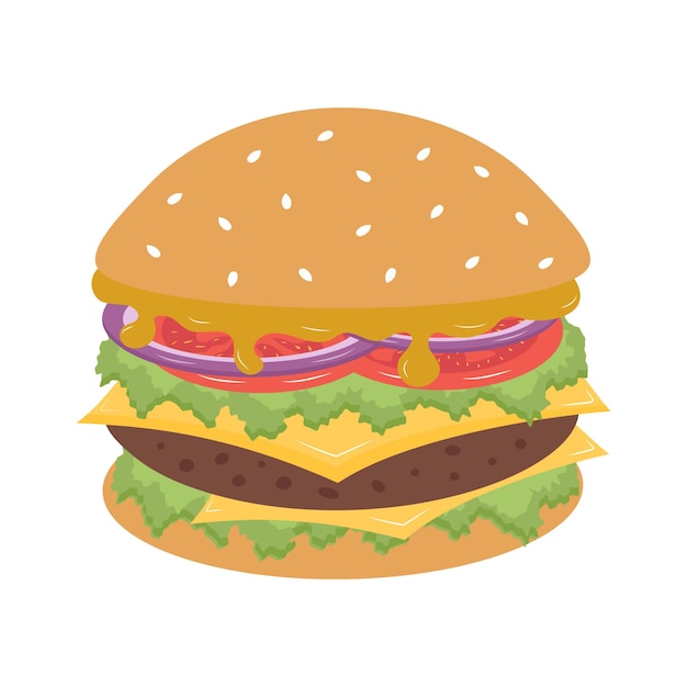 Hamburguesa o hamburguesa con queso Comida de comida rápida Ilustración vectorial aislada sobre fondo blanco