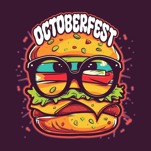 Vector hamburguesa octoberfest con gafas este diseño es adecuado para fiestas de comida