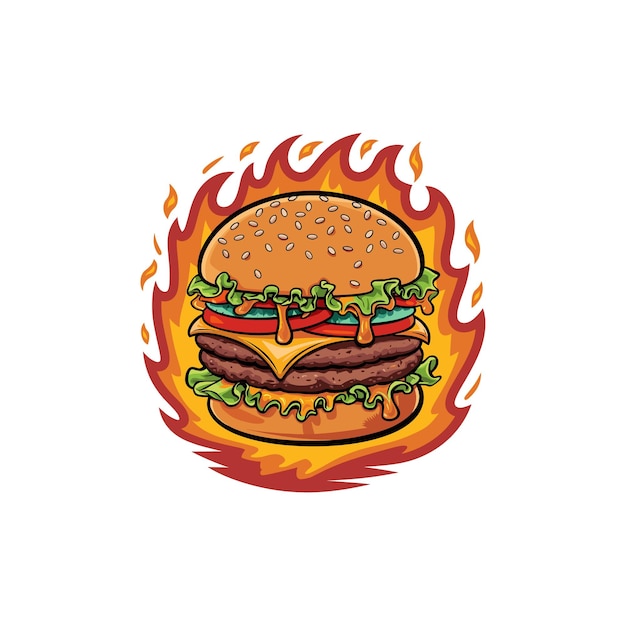 Hamburguesa de queso doble en llamas