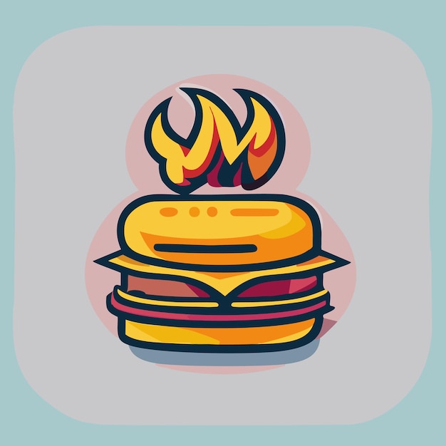 Hamburguesa queso con fuego dibujos animados icona vectorial ilustración icona de objeto de comida concepto