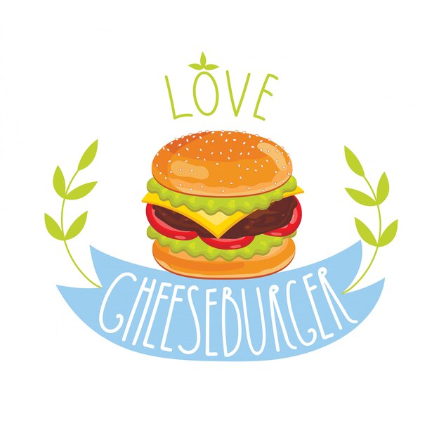 Hamburguesa con queso sobre fondo blanco.
