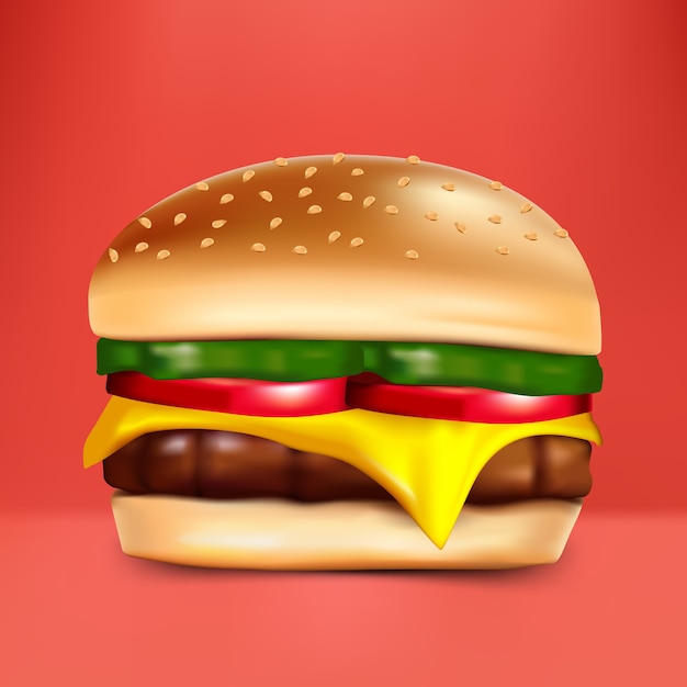 Vector hamburguesa con queso sobre fondo rojo.