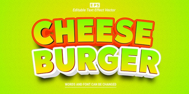 Hamburguesa con queso vector de efecto de texto editable 3d con fondo