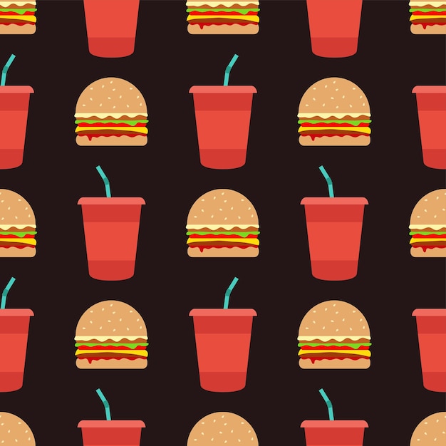 Hamburguesa y refresco. Fondo de pantalla transparente de vector en estilo plano