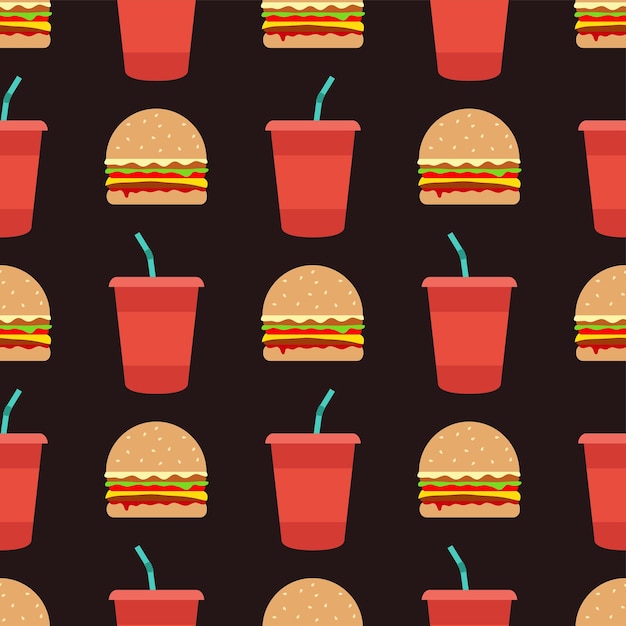 Hamburguesa y refresco. fondo de pantalla transparente de vector en estilo plano