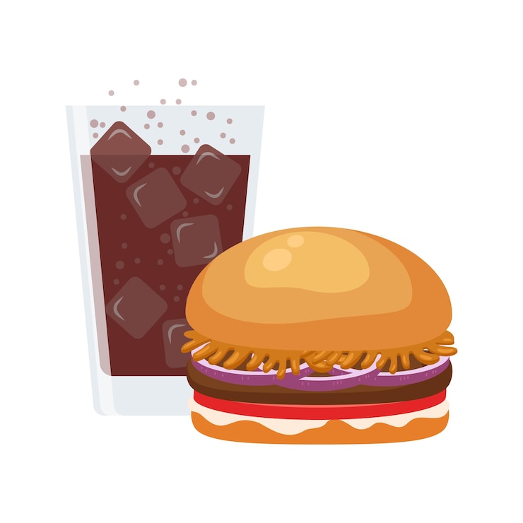 Vector hamburguesa y soda bebida fría o café ilustración vectorial