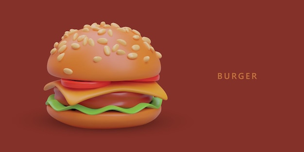 Vector hamburguesa vectorial realista pan redondo con relleno y espolvoreado de sésamo comida rápida caliente clásica