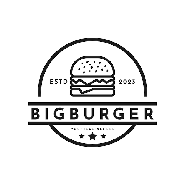 Hamburguesa vintage para diseño de logotipo retro de restaurante de comida rápida con estilo de dibujo hipster