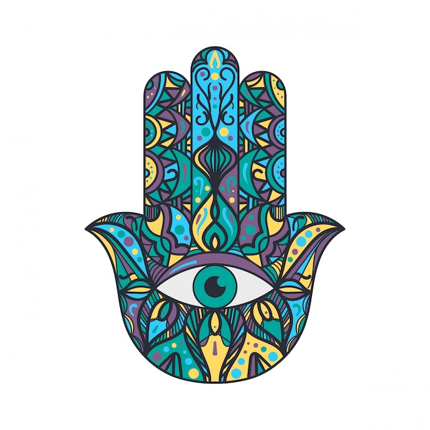 Hamsa fátima mano talismán religioso signo colorido