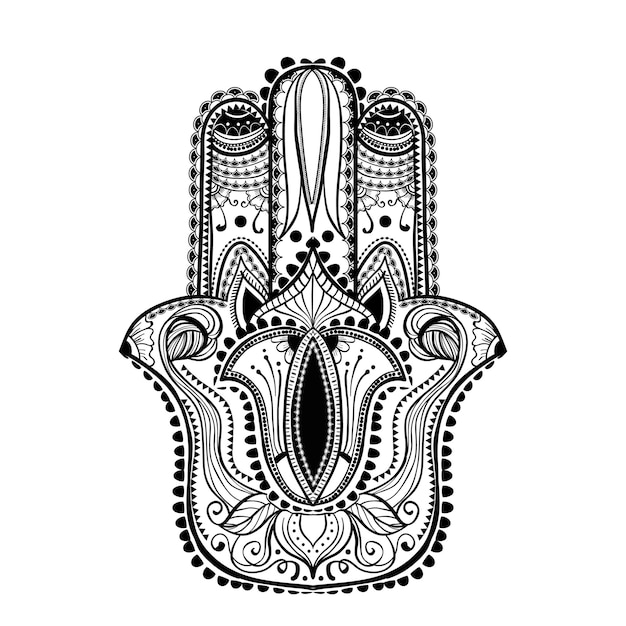Hamsa gráfico dibujado a mano en estilo étnico y boho Popular amuletVector ilustración