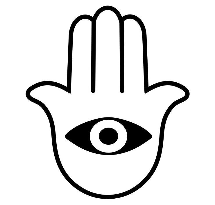 Vector hamsa mano de fátima icono símbolo de religión diseño de estilo de arte de línea aislado sobre fondo blanco vector