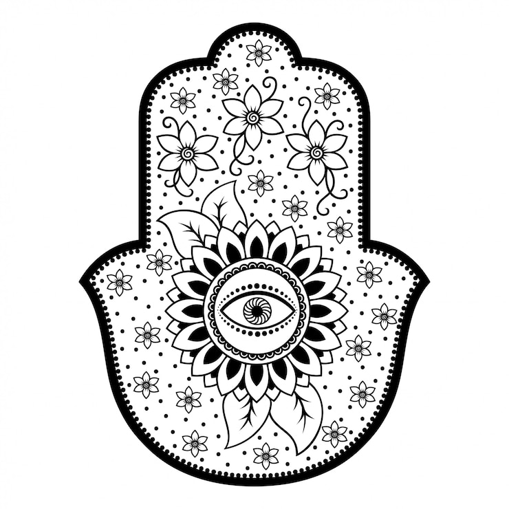 Vector hamsa símbolo dibujado a mano con flor.