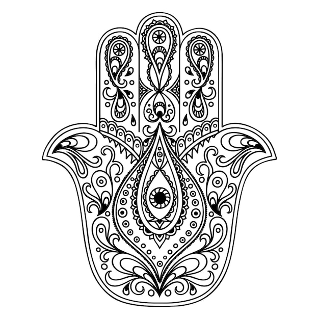 Vector hamsa símbolo dibujado a mano patrón decorativo en estilo oriental para decoración de interiores y dibujos de henna el antiguo signo de la mano de fátima