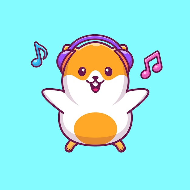 Hamster escuchando música icono ilustración. personaje de dibujos animados de la mascota de hámster concepto de icono animal aislado