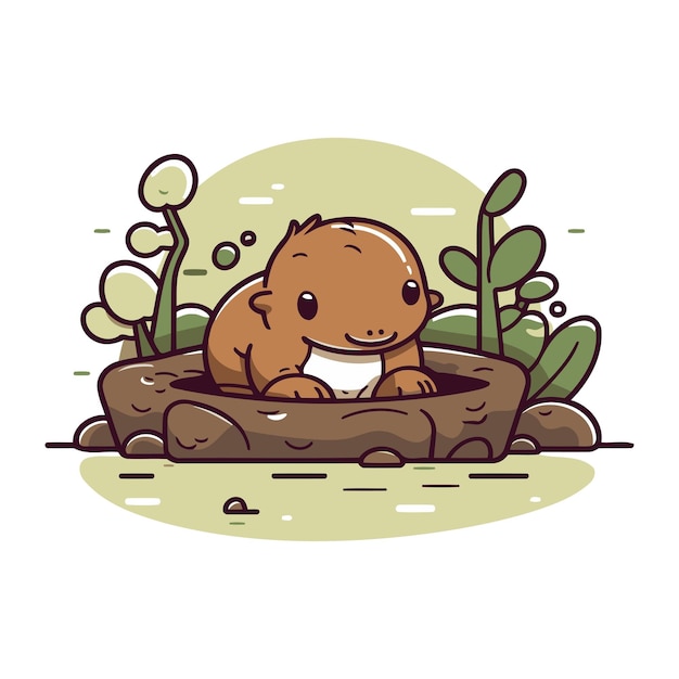 Vector hamster lindo en un agujero en el suelo ilustración vectorial