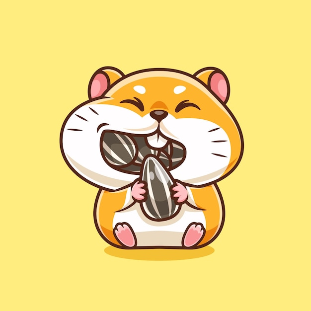 Hamster lindo boca llena con semillas de girasol dibujos animados icono vectorial ilustración comida para animales aislada