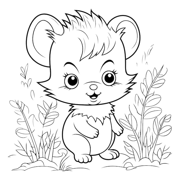 Vector hamster lindo en el bosque libro para colorear para niños