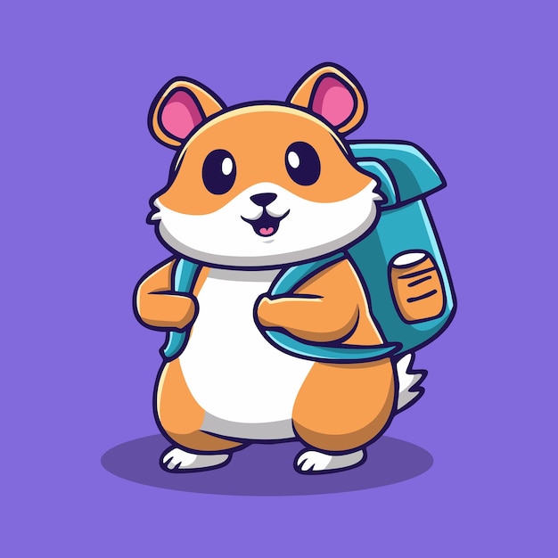 Hamster lindo con ilustración de dibujos animados de mochila