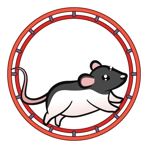 El hámster rata corre en una ilustración de rueda