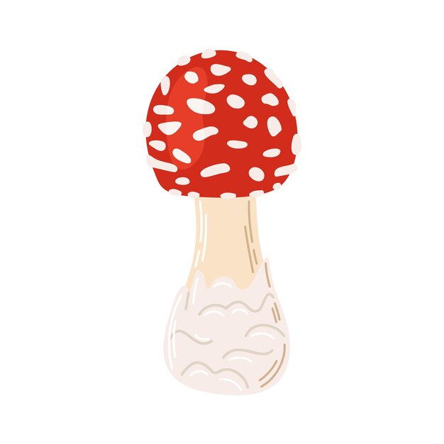Hand dibujado pequeño hongo agaric mosca de moda estilo plano hongo mágico aislado en blanco