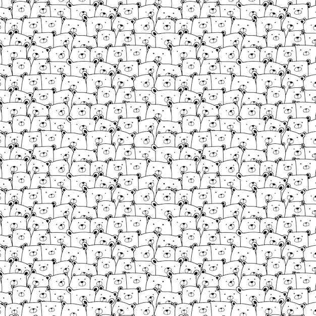 Hand Drawn Bears Vector Pattern Background.