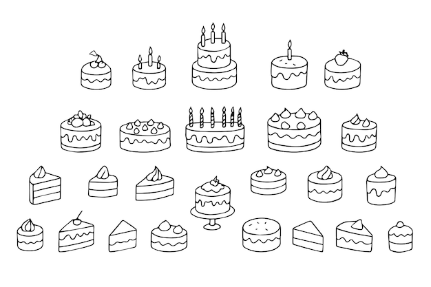 Hand drawn cakes cupcakes Doodle style Designs for International Cake Day and Birthday